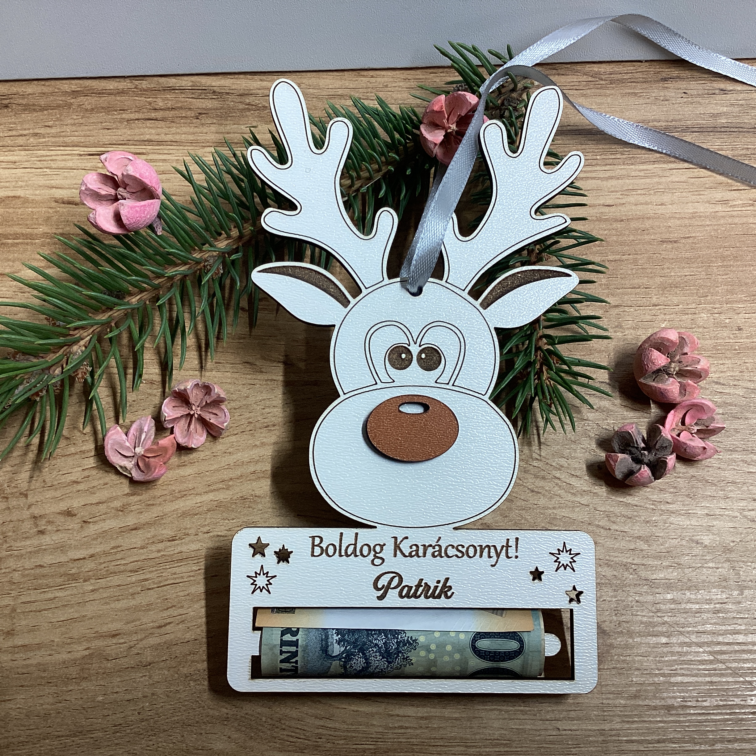 Karácsonyi Pénzátadó és karácsonyfa dísz „RUDOLF” (másolat)